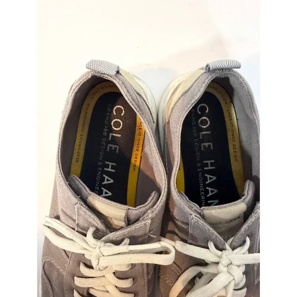 Cole Haan Grandpro Rally Shoes Grey Canvas Court Sneakers C34740 Mens US Size 10